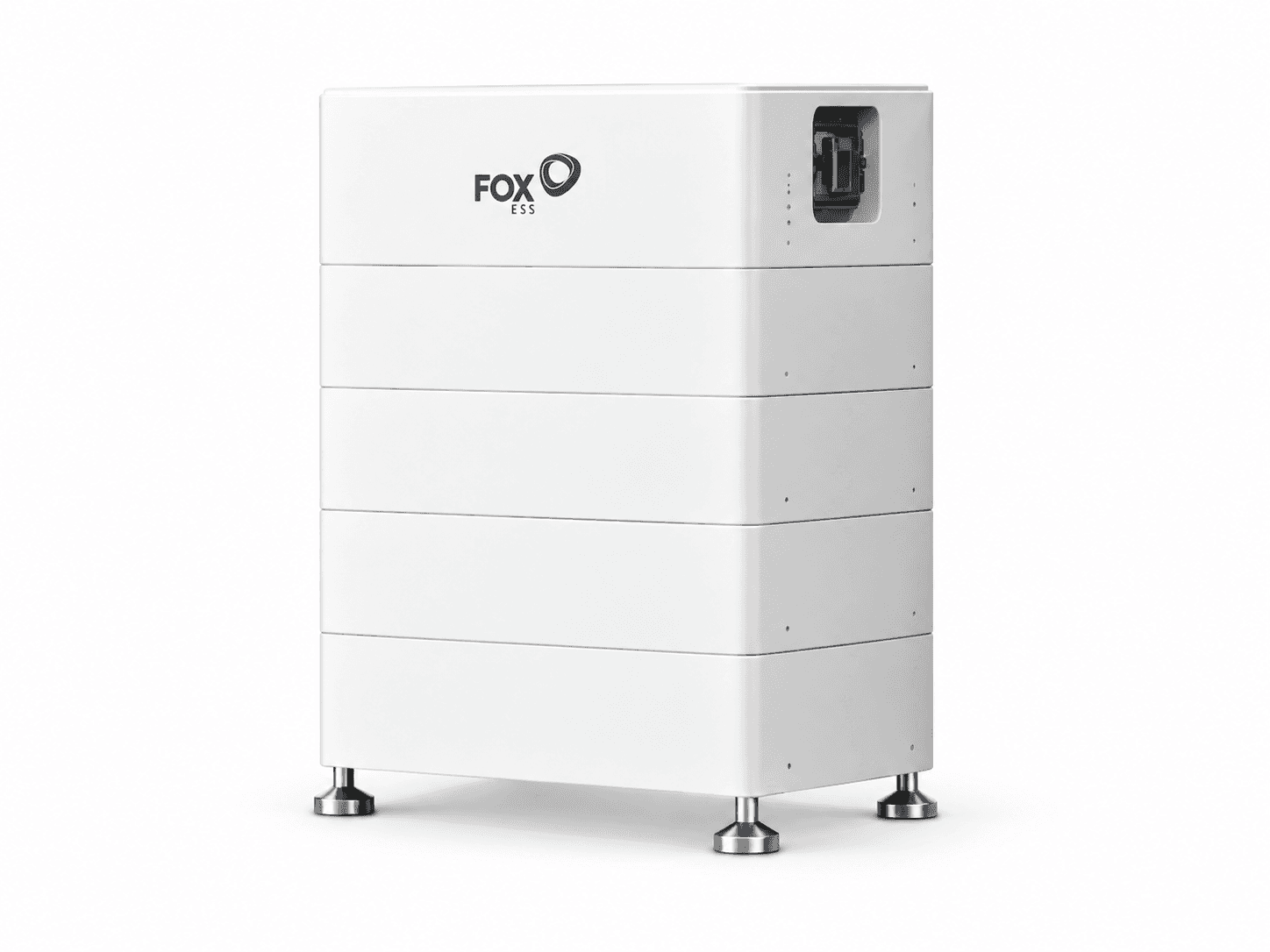AI studio illustration: FoxESS EQ4800 tower with five modules; the reviewed EQ4800-L3 has three modules.