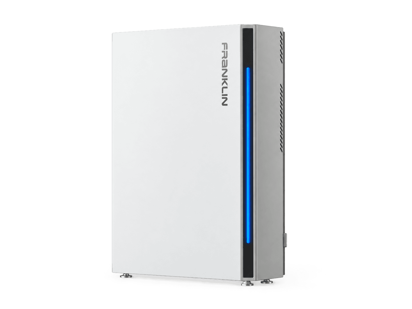 AI studio illustration: One FranklinWH aPower X cabinet with vertical Franklin branding and blue status light.