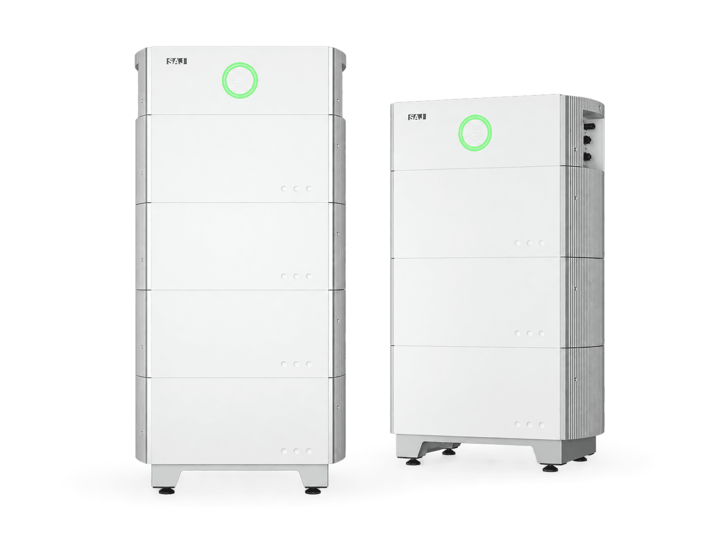 AI studio illustration: Two SAJ B2 family reference towers with four modules each; exact variant unconfirmed.