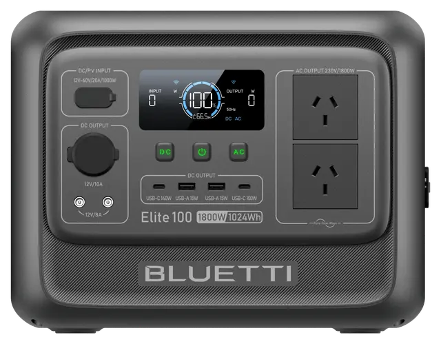 BLUETTI Elite 100 V2 with two Australian AC sockets, front view