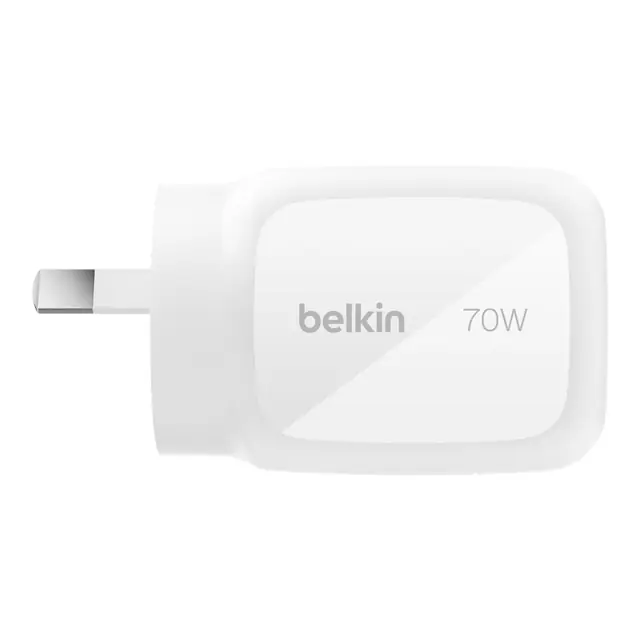 White Belkin WCH018auWH 70W charger, side view from the Australian SKU gallery.