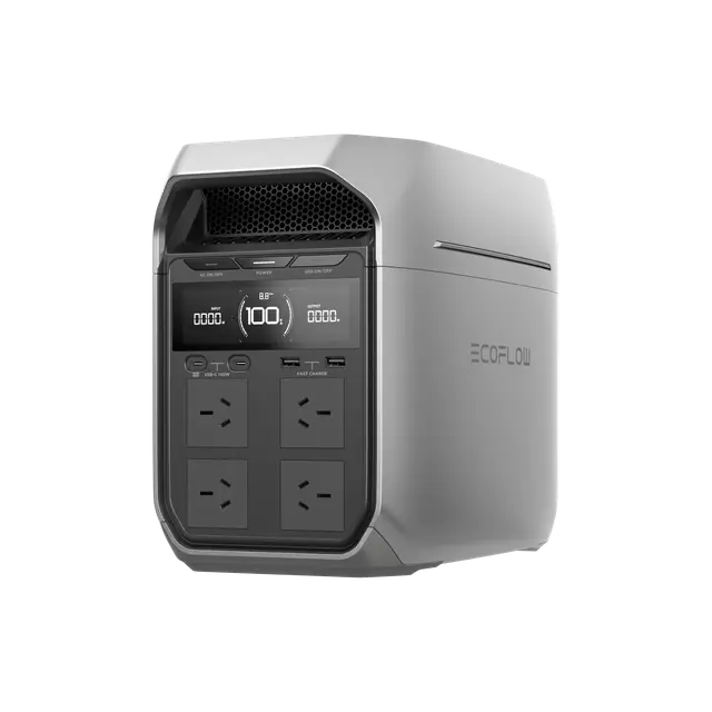 EcoFlow DELTA 3 Plus with four Australian AC sockets, angled front view