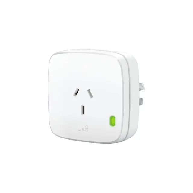 Eve Energy Australian Matter smart plug 10ECF6051 with Type-I socket and side plug blades.