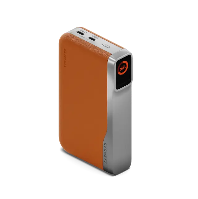 Tan Cygnett Encore 20K CY5631PBCHE power bank with display and two USB-C ports.